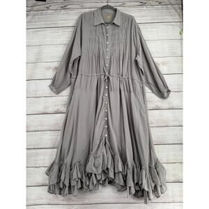 Free People Free Est Semi Sheer Button Down Shirt Dress Womens Small Gray Lined